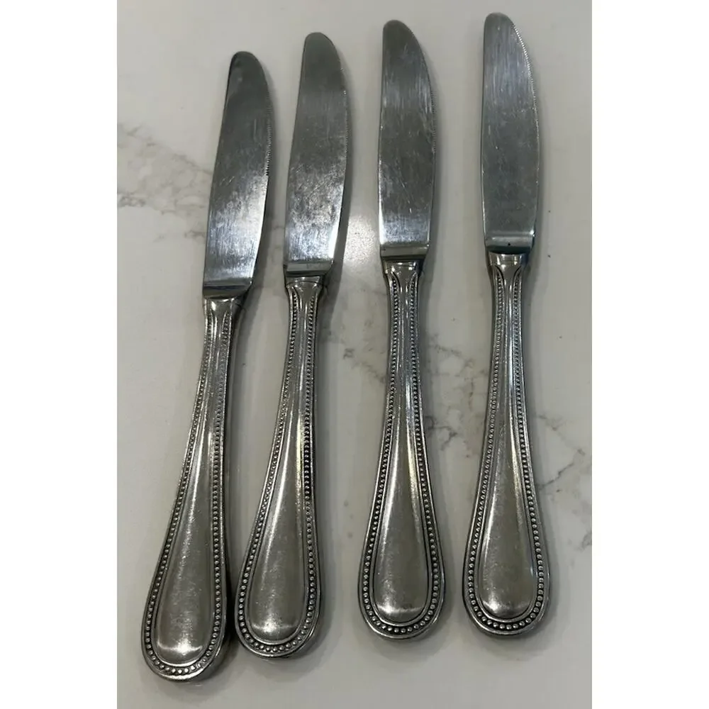 Antique Set of 4 Towles EPS Beaded‎ Glossy Flatware Dinner Knives 8.5” Germany